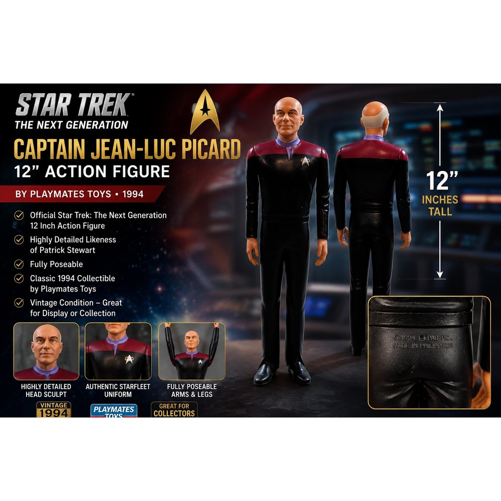 Star Trek Generations Captain Jean-Luc Picard 9 Inch‎ Figure Playmates 1994 Vtg